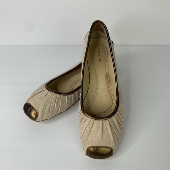 All Black Wheat Fabric Bronze Leather Flat Shoes - Picture 9 of 13